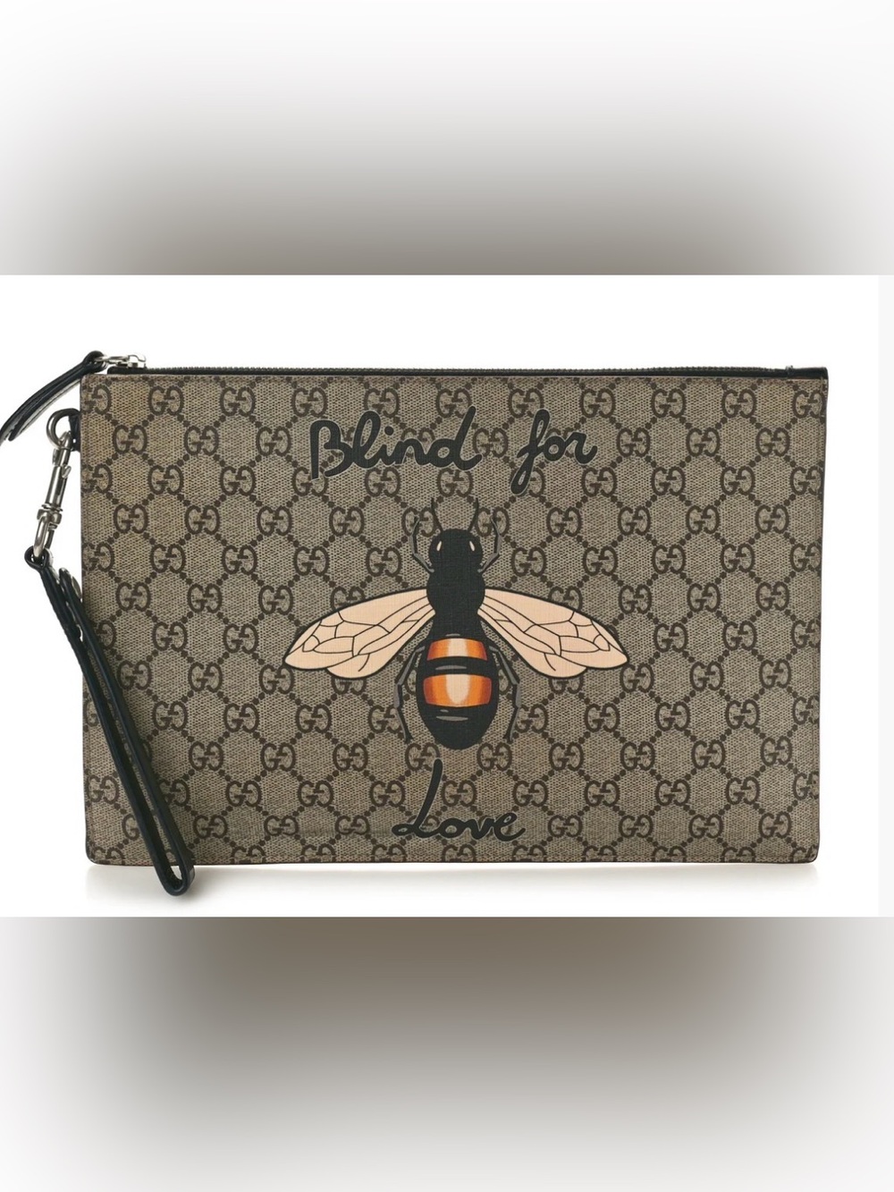 Gucci GG Supreme Monogram Blind For Love Wristlet Pouch